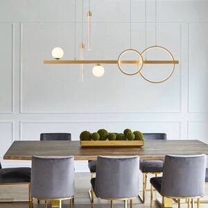 NEW) 46" Large Contemporary Geometric Gold Linear Chandelier Pendant / Sputnik